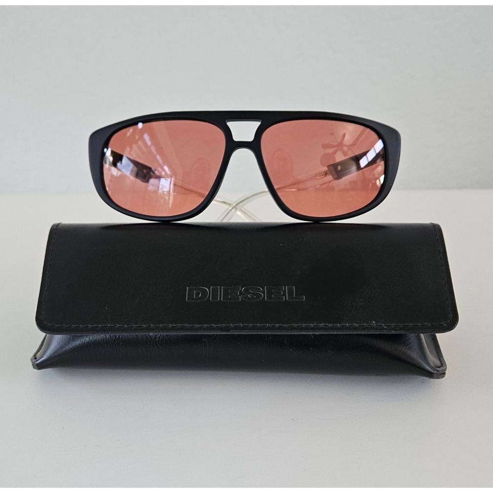 Diesel DL0300 02S Matte Black Flat Top Shield Sunglasses Pink Lens 59-14-140
